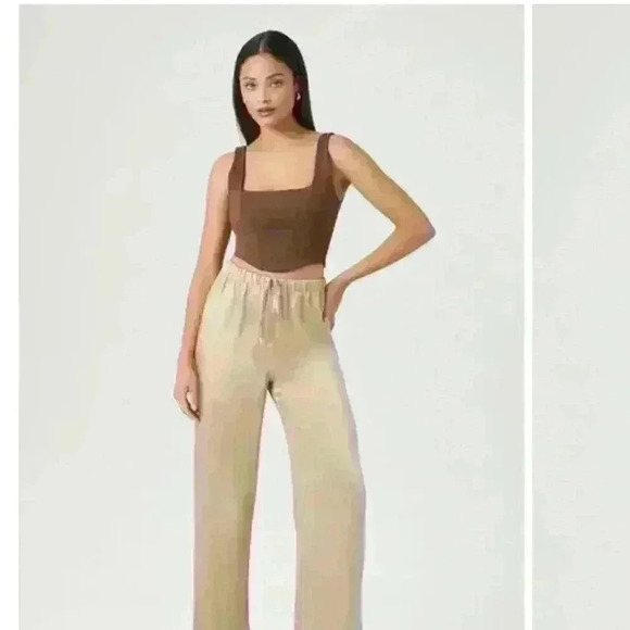 Forever 21 Satin Drawstring Wide-Leg Pants Large - Picture 1 of 7